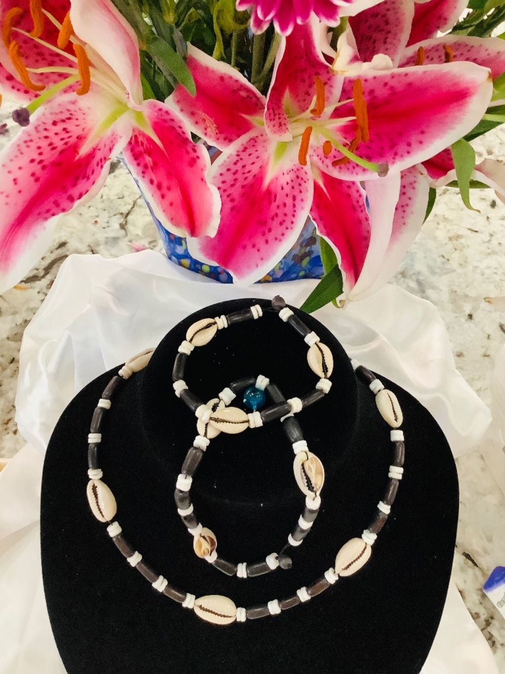 Beautiful Hawaiian Cowrie shells and wood beads  Necklace, Anklet, and Bracelet